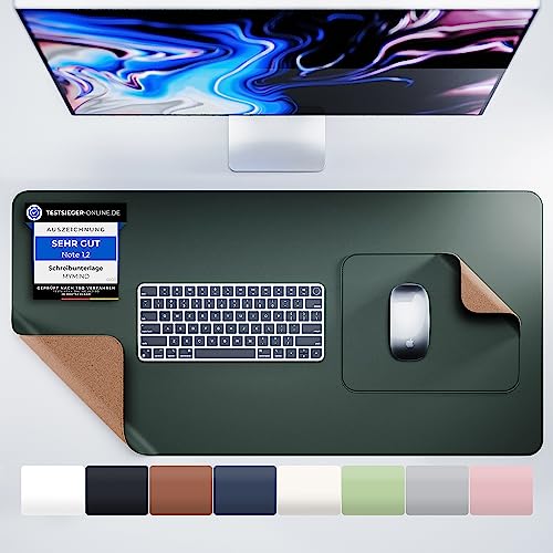 MYMIND® Schreibtischunterlage [2-er Set] 80x40cm - Premium Qualität mit extra Mauspad - Schreibunterlage für Homeoffice - Schreibtisch Unterlagenmatte rutschfest - Desk Mat - Unterlage (Army Grün)