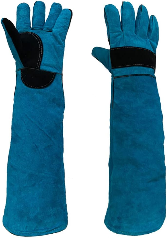 Animal Handing Gloves Bite Proof 23.7 Inch Kevlar Reinforced Multipurpose Pet Leather Glove Padding Dog,Cat Scratch,Bird Handling Falcon Gloves Grabbing,Reptile Squirrel Snake Bite