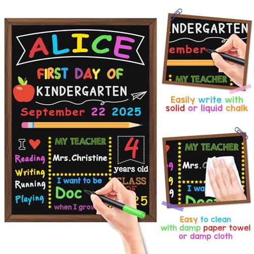 Image of First & Last Day of School Board, 10.5 x 14 Inch Double Sided Back to School Chalkboard with Frame, Reusable Wooden 1st Day of Preschool /Kindergarten Sign for Kids /Girls /Boys