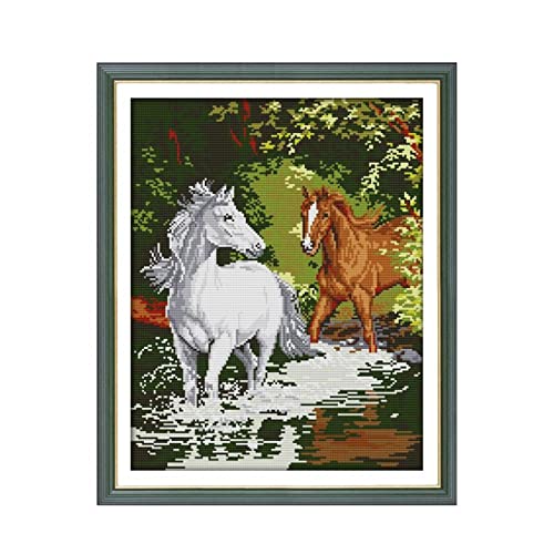 Kit de point de croix deux chevaux toile 14ct à broder soi-même