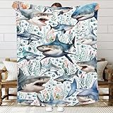 Shark Blanket Gifts for Boys Girls - Ultra Soft,Cozy,Comfy,Warm,Flannel Throw for Couch Sofa Living Room,Ocean Animal Turtles Theme Decor,40'x50'-Kids/Throw Size