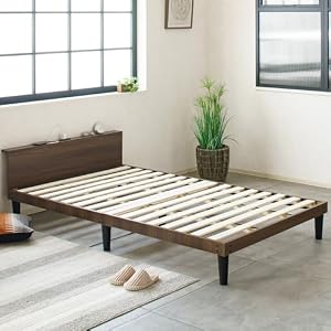 Major In Life ベッド ベッドフレーム セミダブル 宮棚付き すのこベッド ヘッドボード ２口コンセント付 木製 2段階高さ調整 耐荷重200kg 組立簡単 おしゃれ (ブラウン, セミダブル)