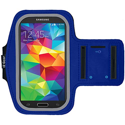i2 Gear Armband Cell Phone Holder for Running - Workout Phone Case with Adjustable Arm Band, Reflective with Key Holder - Medium for iPhone 8, 7, 6, 6S, Galaxy S6, S5, Blue
