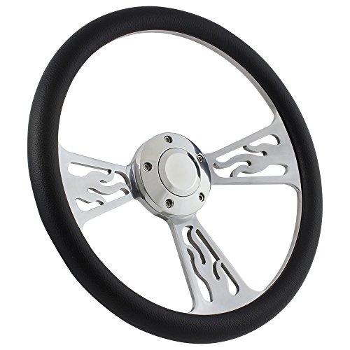 Flame Steering Wheel 5-bolt 14 Inch Aluminum with Black Wrap and Horn