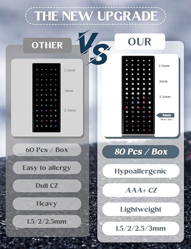 LOLIAS 𝟖𝟎-𝟏𝟔𝟎𝐏𝐜𝐬 Nose Rings Studs for Women Men - Straight or L Shaped Surgical Stainless Steel Small Nose Studs Pin - Hypoallergenic 20G 22G Tiny Nose Piercing Jewelry 1.5/2/2.5/3 mm CZ2