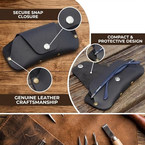 Image of Toprank Leather Eyeglass Case - Handmade Slim Sunglasses Holder, Genuine and Universal Fit for Men and Women