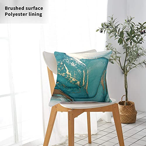 Mitpok Teal Marble Texture Turquoise Gold Silver Decorative Throw Pillow Covers Luxury Modern Abstract Ink Art Soft Velvet Pillow Case Square Cushion For Couch Sofa Bed Decor 18X18 Inches Set Of 4 #TOP4