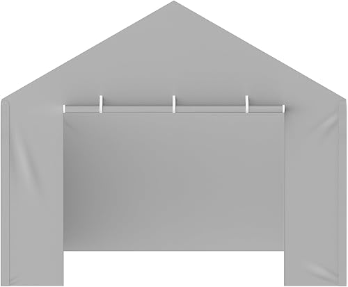 Vista 133 de VEVOR - Cobertizo portátil de almacenamiento exterior de 6 x 8 x 7 pies, refugio resistente e impermeable con puerta enrollable con cremallera y Gris