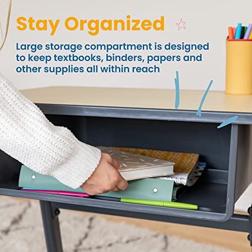 Image of ECR4Kids Cave Open Front Desk with Plastic Book Box, Classroom Furniture, Maple /Black
