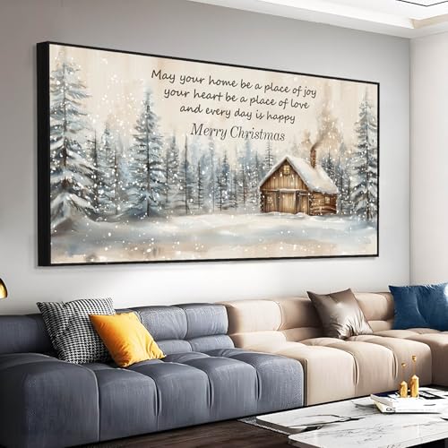 Cadeau de Noël idéal : tableau sur toile de paysage de campagne enneigée et féerique