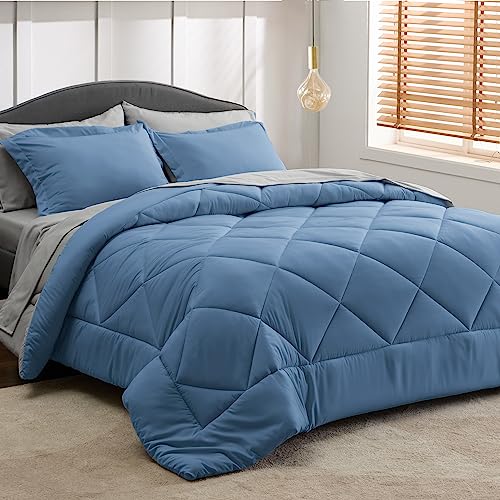 Bedsure Blue Twin Comforter Set - 5 Pieces Reversible Blue Bedding Set Twin, Blue Bed Set Twin/Twin Xl With Comforters, Sheets, Pillowcase & Sham #TOP13