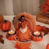 Turkey Tea Light Candle Holder, Thanksgiving Decorations Fall Decor Turkey Pumpkin Candle Holder for