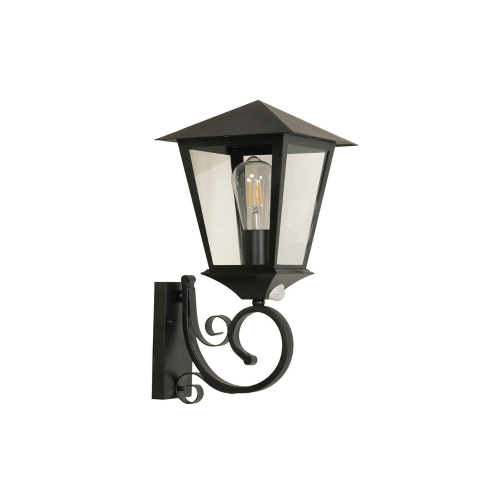 OZBMA Motion Sensor Outdoor Wall Lantern, Matte Black Iron Exterior Sconce, Waterproof Porch Light with Clear Glass, Vintage E26 E27 Lamp for Front Door, Garage, Patio, Villa Cottage