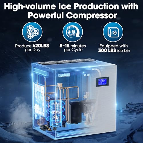 Coolski Commercial Ice Machine 420LBS/24H, 22”W Industrial Ice Maker with Large Storage Bin, Fast Ice Making, Upgraded Water Filters, DOE & ETL Certified, Ideal for Restaurants/Bars/Hotels - Image 3