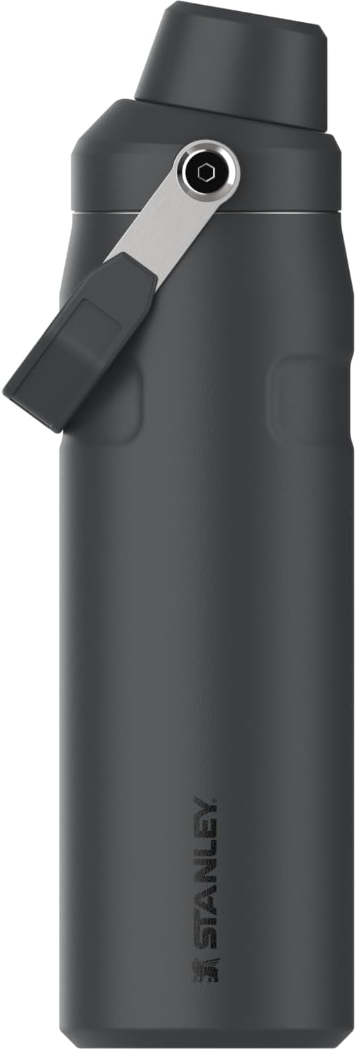 Stanley IceFlow Fast Flow Water Bottle 24 oz | Angled Spout Lid | Lightweight and Leakproof for Travel and Sports | Insulated Stainless Steel | BPA-Free | Black 2.0