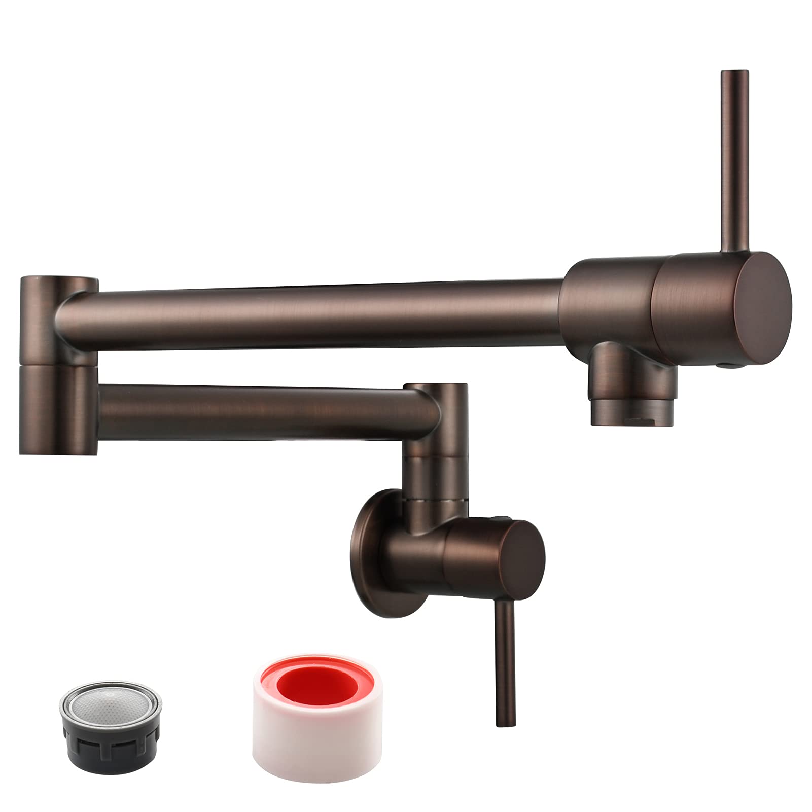 Tecmolog Kitchen Faucet Red Brown Wall Mount Pot Filler Faucet Brass 360 Rotatable Folding Lengthened Double Switch Folding Double Handle Unique Cold Water Tap. CT166R2 — image 1