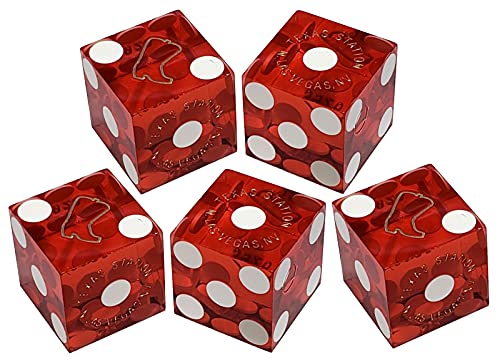 Set of 5 Authentic Las Vegas Casino Table-Played 19mm Craps Dice with Matching Serial Numbers (Texas Station (Red Polished) Boot Symbol)