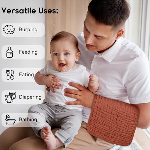 Image of Unnivoll Muslin Burp Cloths for Baby 100% Cotton Burping Cloths for Boys Girls Large 20''X10'' Extra Soft and Absorbent 12 Pack - Gradient Brown