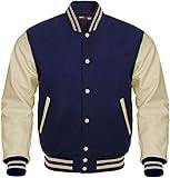 Massee Mens Letterman Varsity Jacket Baseball Bomber Jacket Unisex Streetwear Coats (Navy & White, X-Large)