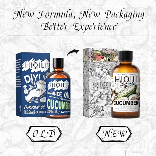 Image of HIQILI Cucumber Fragrance Oil for Diffuser, Soap & Candle Making - 1 Fl Oz | Long-Lasting Fresh Scents for DIY Body Spray, Bath & Skin Products, Pet Safe, Graduated Dropper Included