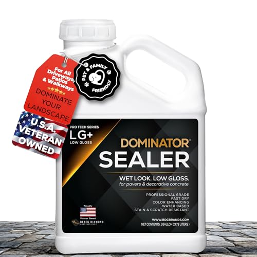 1 Gal. DOMINATOR LG+ Clear Acrylic Sealer | Low Gloss Paver Sealer | Wet Look, Color Enhancing | Professional Grade | Concrete Pavers and Decorative Concrete | Fast Dry | Driveway, Patio and Walkways