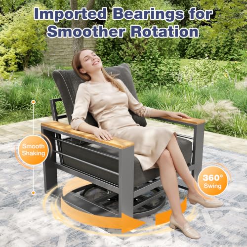 Image of Aoxun Aluminum Patio Furniture Set 7 Seats with Rocking Chair, Oversized Outdoor Sectional with Washable Thick Cushions, Coffee Table, Patio Conversation Sets for Porch, Balcony, Deck,Dark Gray