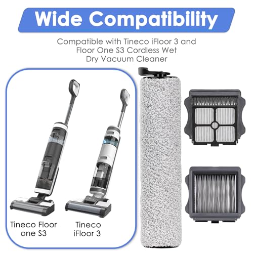 Image of (4 Pack) iFloor 3 Replacement Brush Rollers and HEPA Filters Compatible with Tineco Floor One S3 / iFloor 3, Cordless Wet Dry Vacuum Cleaner, Accessories Kit, 2 Brush Rollers, 2 HEPA Filters