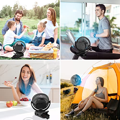 Image of Clip on Fan 65 Hours Portable Desk Fan Rechargeable with LED Lights & Hooks 12000 Capacity Battery Operated Fan with Clips Small Desk Fan Mini Fans for Tents Travel Outdoor Camping Golf Cart, Black