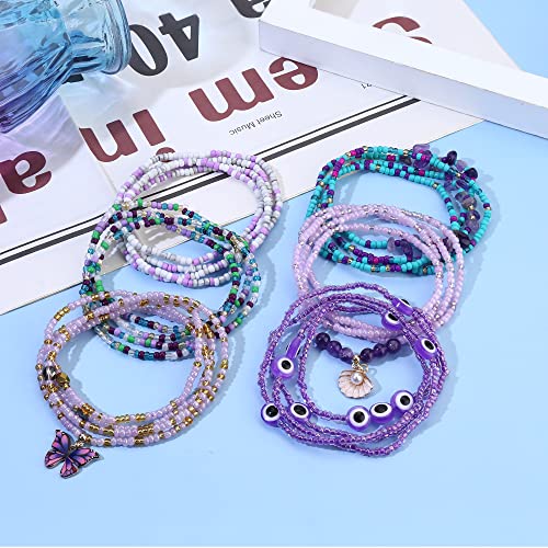 Florideco 31.5Inches Waist Beads For Women African Waist Beads Belly Beads Layered Body Chain Jewelry Plus Size Colorful Elastic Waist Beads For Women Purple #TOP3
