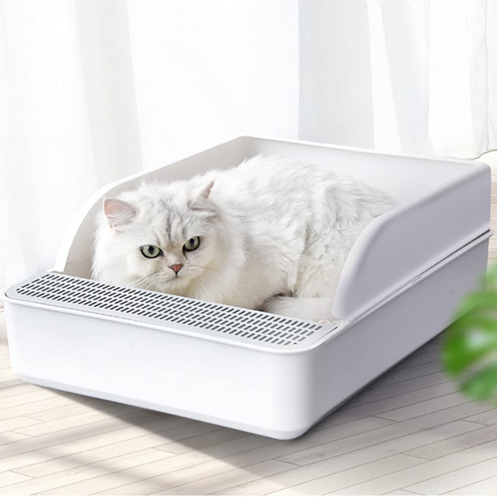 STOBOK Cat Litter Box Plastic Half Covered Cat Litter Bedding Box Pet Pan Toilet with Frame and Litter Spatula for Kitten Kitty Small Pets 48x34x17cm