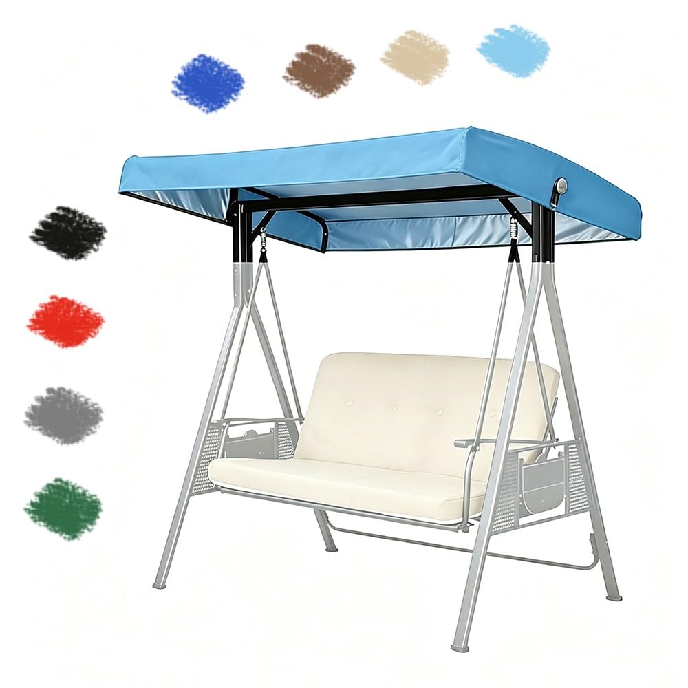 BEWEGNLNHK 75x47in Replacement Canopy Top Cover For Patio Swing, 2/3 Seater Porch Swing Canopy Replacement Top, Waterproof Garden Swing Seat Canopy Cover(Sky Blue)