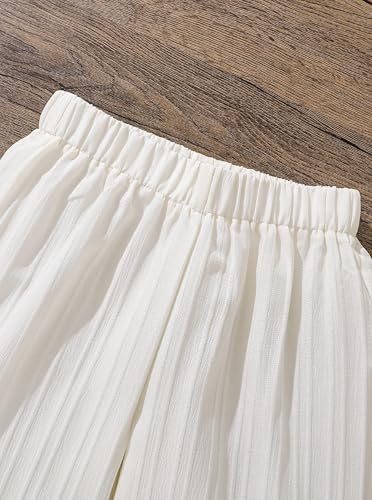 Image of Little Girls Summer 2 Piece Outfits Cute Cami Top and Wide Leg Pants Set Beige 4-5Y