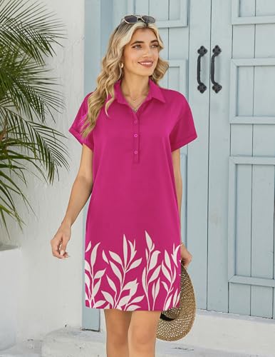 Image of HOTOUCH Womens Summer Shirt Dress 2026 Short Sleeve Floral Shift Dress Casual Loose Flowy Beach Sundress with Pockets