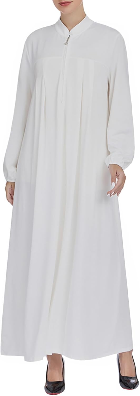 Muslim Women's Prayer Clothing Stand Collar Half Zipper Abaya Dress Smooth Muslim Prayer Robe for Eid Ramadan