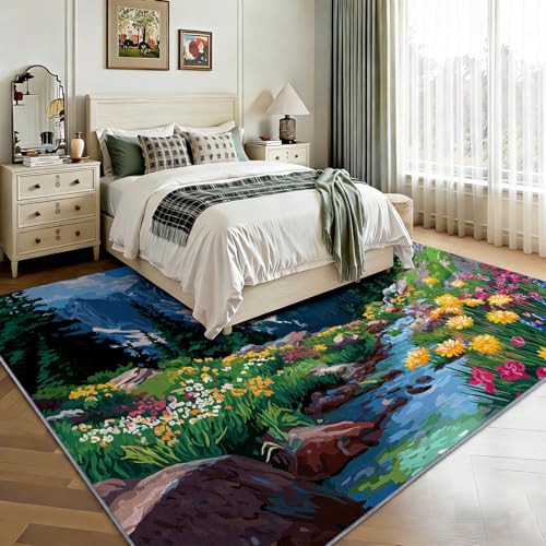 Tapis de salon lavable en machine imprimé montagne antidérapant - 4