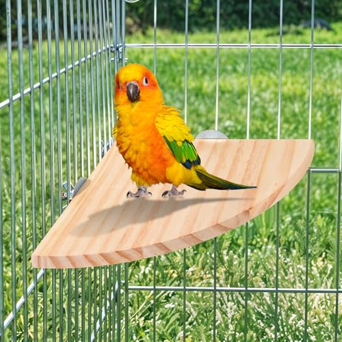 Image of Bird Perch Platform Stand Wooden Parrot Perch Corner 5.9 Inches Fan Shape Playground Cage Accessories Parrot Stand Flat Perches for Bird Cages Corner Shelf for Birds Parrots Hamster Gerbil