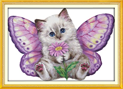 Point de croix kit chaton papillon broderie débutant 11CT 40x50