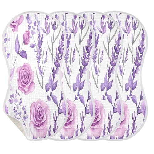 Roses and Lavender Burp Cloths Cotton Baby Washcloths,Large 22x11in Burping Cloth Absorbent and Soft for Newborn Baby Boys and Girls,2 Pack3