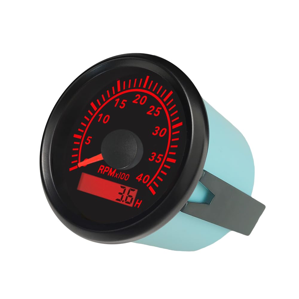 ELING Tachymètre 52MM 0-4000 tr/min compte-tours avec compteur horaire 12 24 Volts pour tracteurs navires navires