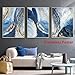 Abstract Blue Canvas Wall Art Neutral Prints for Living Room Bedroom Office Navy Texture Artwork Pictures Home Decor Blue Gold White Canvas Art Painting Navy Abstract Painting 16x24inx3pcs No Frame