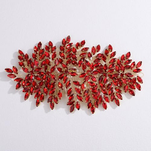 Peine para cabello de boda con cristales grandes rojo miniatura 5