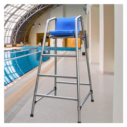 Stainless Steel Pool Lifeguard Chair - Heavy Duty Life Guard Stool, Supports 661lb, Floor Standing Referee Ladder for Commercial Use, Comfortable Seat for Standard Competit