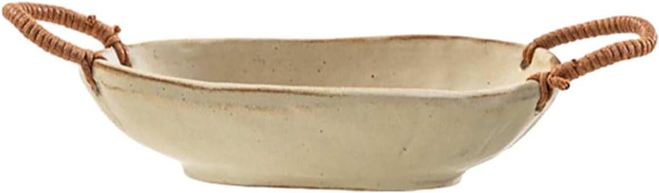 Coarse pottery retro old hemp rope Ear Bowl Japanese fine household tableware-Ear plate yellow 9.4 inches