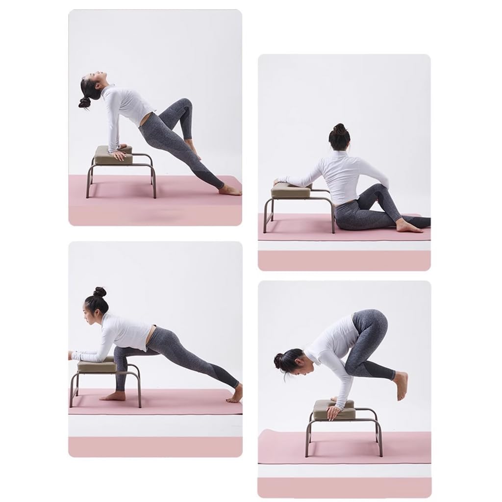 Sedia per inversione Yoga Struttura in Acciaio Inossidabile Pelle PU Sedia di Assistenza Yoga con Spalline Spesse Sgabello per inversione Yoga Trainer per inversione Yoga,Khaki