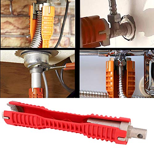 Sink Water Pipe Wrench, Faucet Wrench Multifunctional Red Double Head Installer Tool, Professional Tools for Mounting Faucets, Basins or Ball Valves, Suitable for 1 or 4in, 3 or