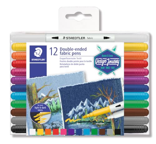 STAEDTLER Design Journey 3190 TB12. Rotuladores para textil de doble punta. Caja con 12 marcadores de colores variados.