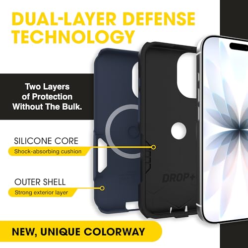 Image of OtterBox iPhone 17 (Only) - Commuter Series Case - Built-in MagSafe - Thin, Dual-Layer, Pocket-Friendly, Port Cover - Midnight Sky (Blue /Black)