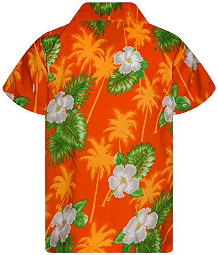 King Kameha Funky Hawaiian Shirt Kids Boys, Shortsleeve, Print Small Flower, Orange, 10