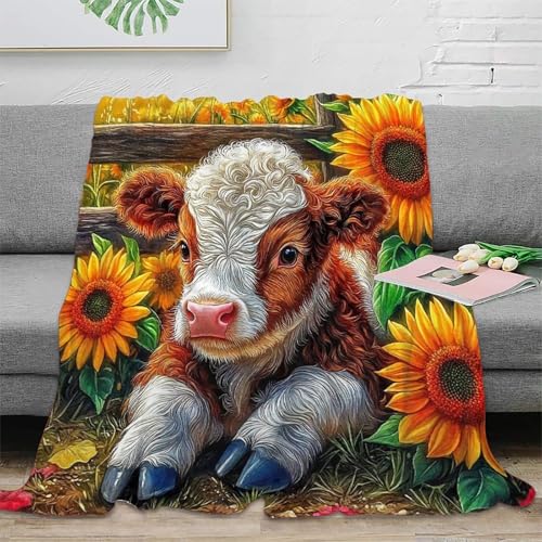 Couverture en flanelle 3D veau supérieure, plaid décoratif doux 127x152cm