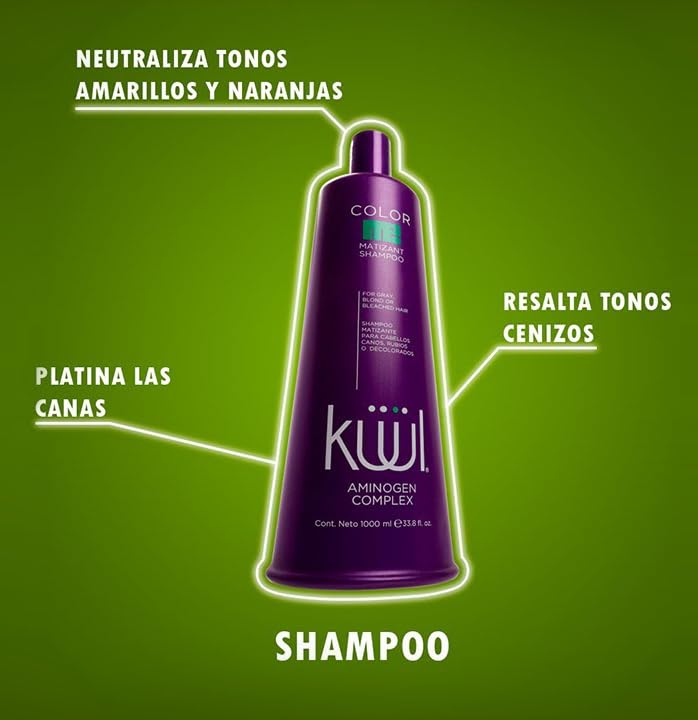 Miniatura 2 de CHAMPÚ MATIZANTE KUUL 33.81 oz - CHAMPÚ MORADO - (MATIZANTE CABELLOS CANOS RUBIOS O DECOLORADOS COLOR DEL LIQUIDO  MORADO) - 1000 ML